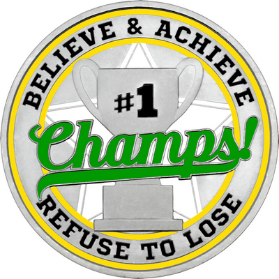 Green "Champs!" with Yellow Outer Circular Borders